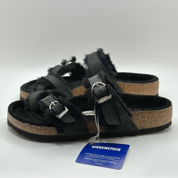 Birkenstock Shoes - Birkenstock Mayari Black Shearling Fur Lined Suede Strap, US 6-6.5 | 37 - NEW